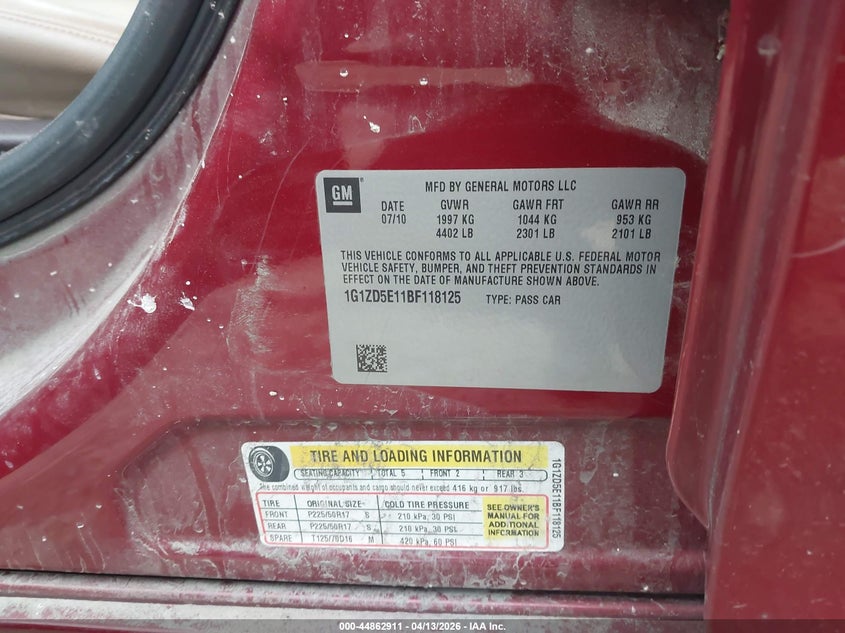 2011 Chevrolet Malibu 2Lt VIN: 1G1ZD5E11BF118125 Lot: 44862911