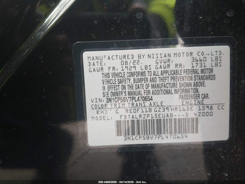 2023 Nissan Kicks S Xtronic Cvt VIN: 3N1CP5BV7PL470654 Lot: 44863088