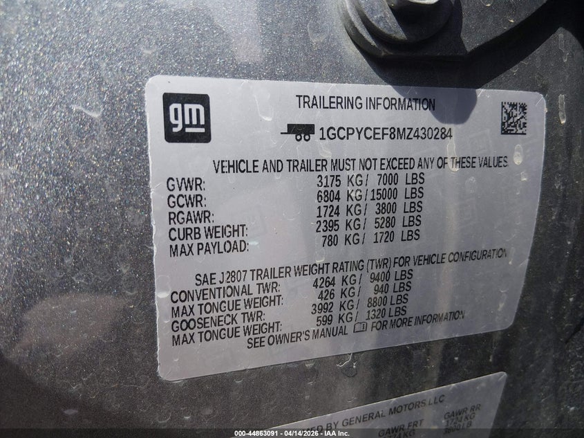 2021 Chevrolet Silverado 1500 4Wd Short Bed Custom Trail Boss VIN: 1GCPYCEF8MZ430284 Lot: 44863091