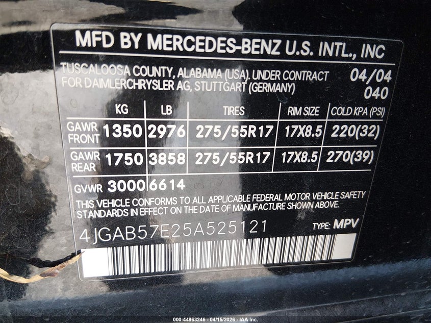 2005 MERCEDES-BENZ ML 350 4MATIC - zdjęcie 9