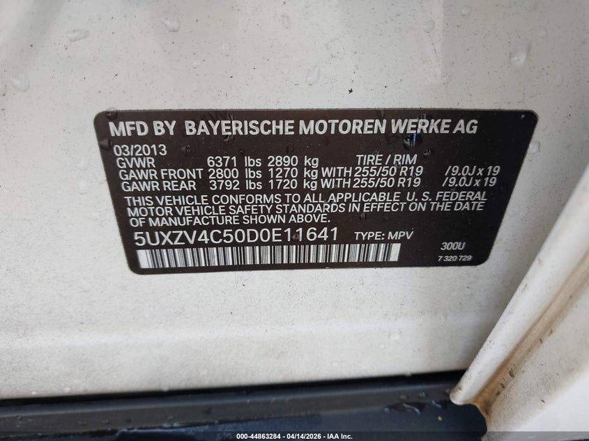 2013 BMW X5 xDrive35I/xDrive35I Premium/xDrive35I Sport Activity VIN: 5UXZV4C50D0E11641 Lot: 44863284