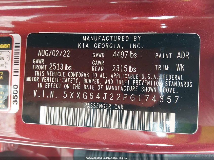 2023 Kia K5 Gt-Line VIN: 5XXG64J22PG174357 Lot: 44863294