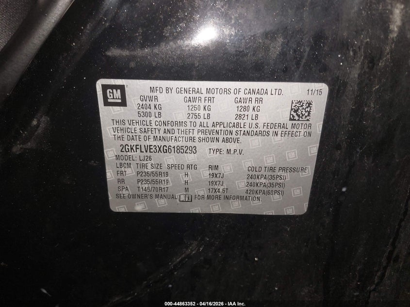 2016 Gmc Terrain 3.6 Denali Black Lot 111044863352 Vin 2GKFLVE3XG6185293