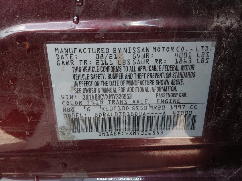 2021 Nissan Sentra Sv Xtronic Cvt VIN: 3N1AB8CVXMY326553 Lot: 44863415