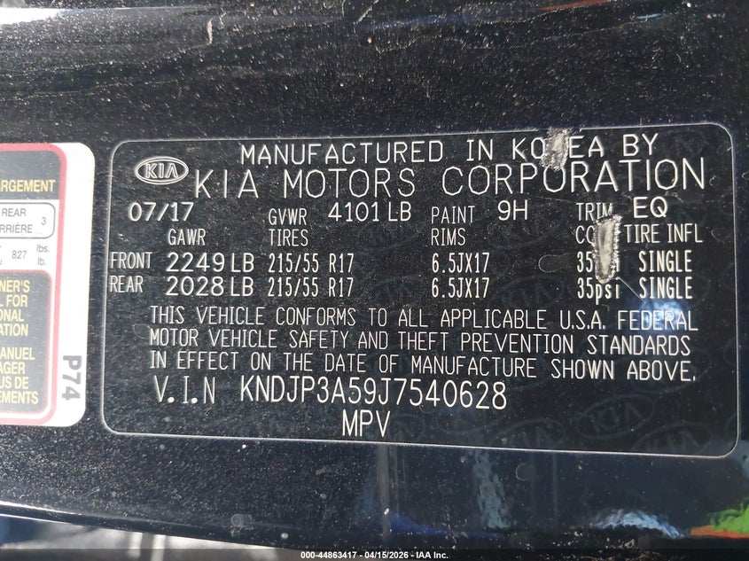 2018 Kia Soul + VIN: KNDJP3A59J7540628 Lot: 44863417