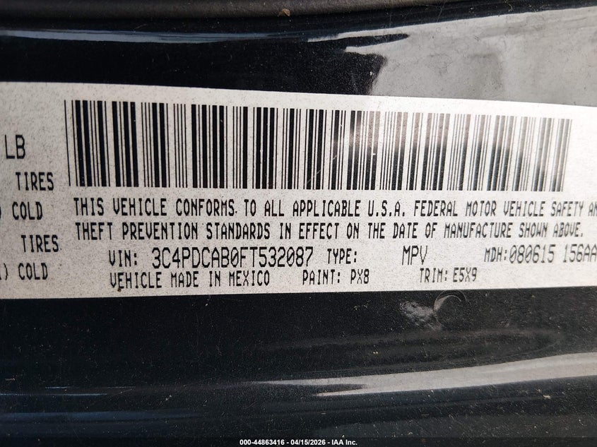 2015 Dodge Journey American Value Pkg VIN: 3C4PDCAB0FT532087 Lot: 44863416
