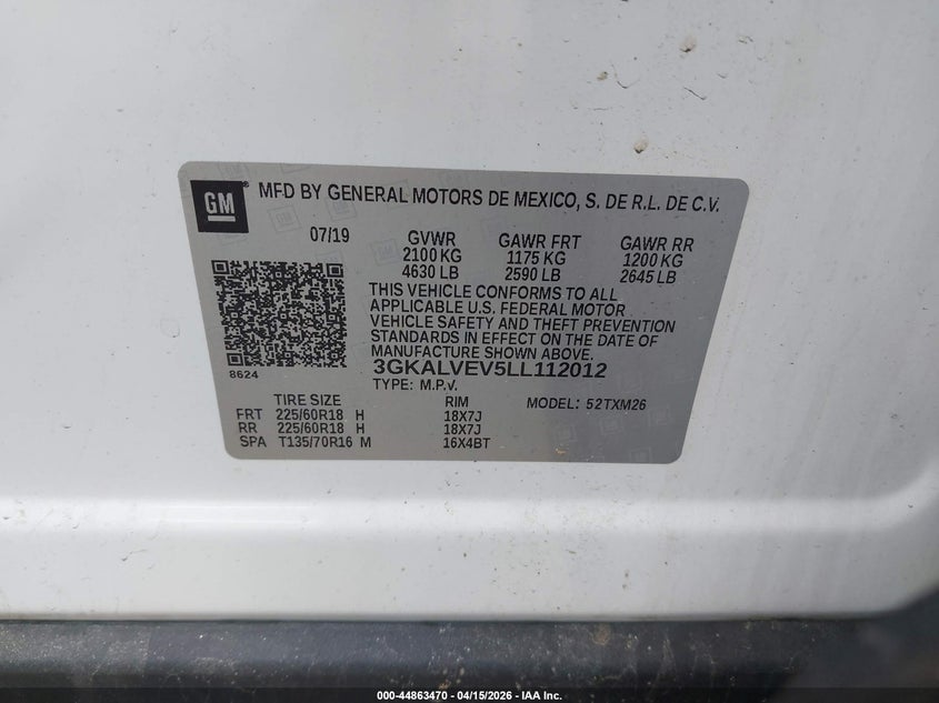 2020 GMC Terrain Awd Slt VIN: 3GKALVEV5LL112012 Lot: 44863470