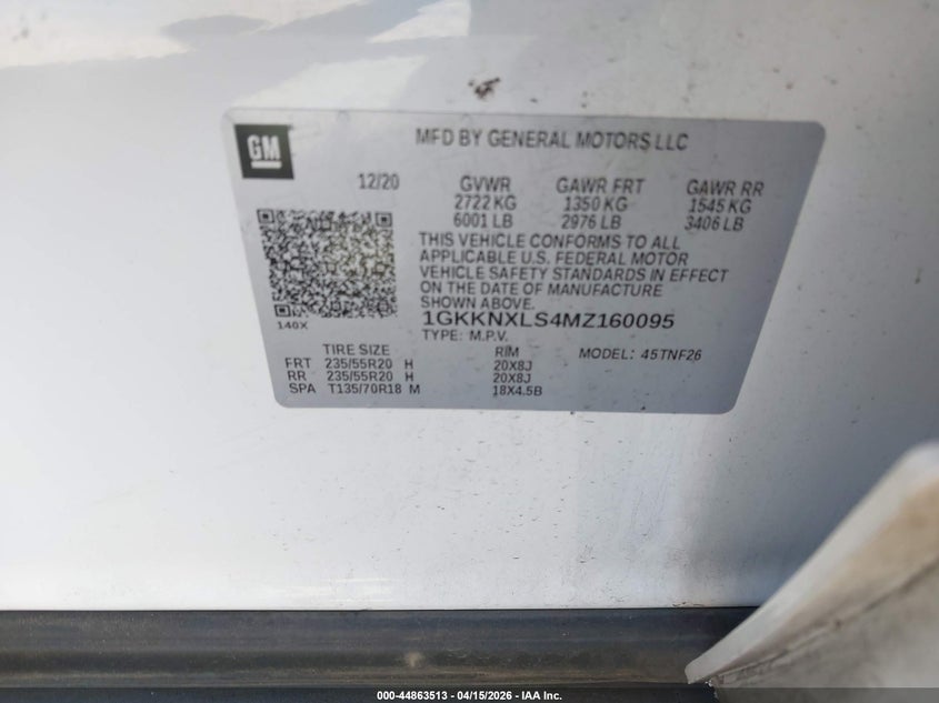 2021 GMC Acadia Awd Denali VIN: 1GKKNXLS4MZ160095 Lot: 44863513