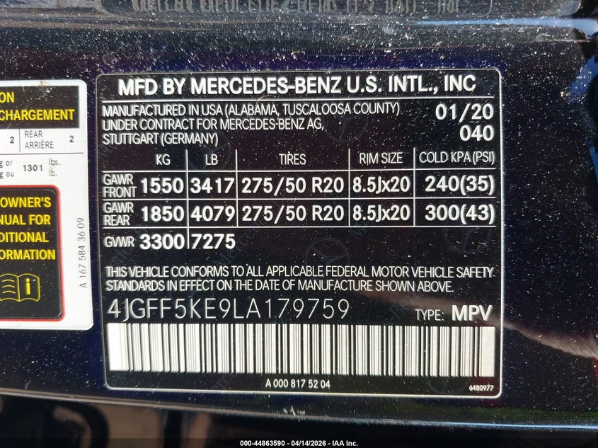 2020 Mercedes-Benz Gls 450 4Matic VIN: 4JGFF5KE9LA179759 Lot: 44863590