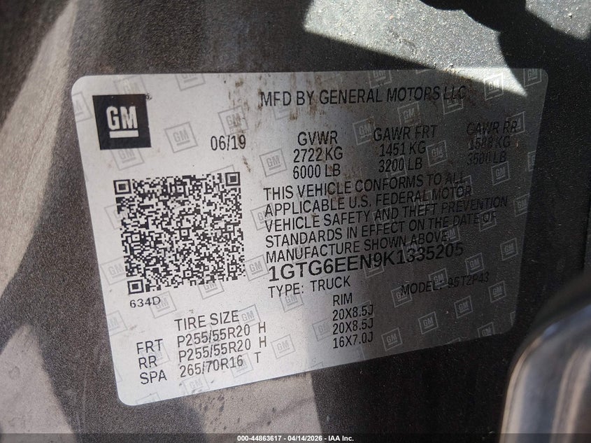 2019 GMC Canyon Denali VIN: 1GTG6EEN9K1335205 Lot: 44863617