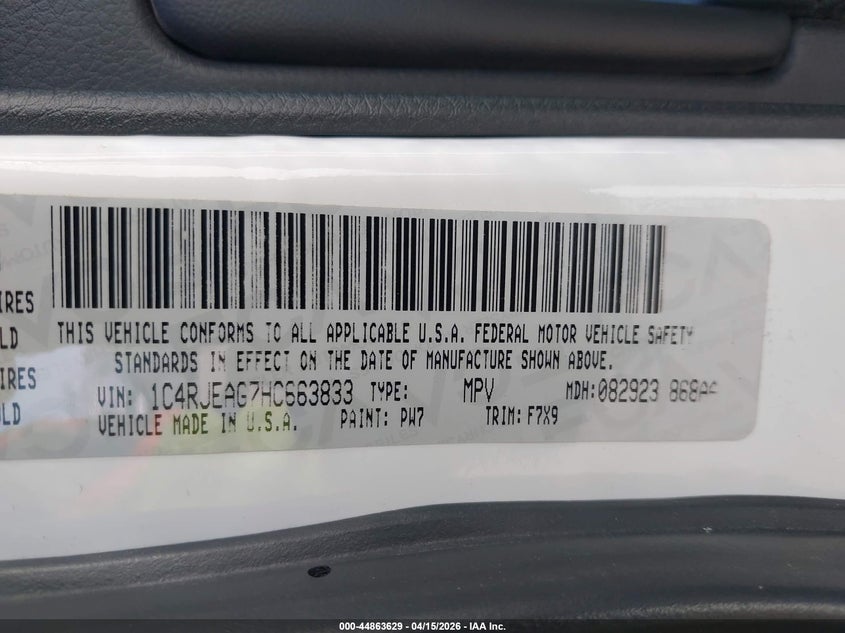 2017 Jeep Grand Cherokee Laredo 4X2 VIN: 1C4RJEAG7HC663833 Lot: 44863629
