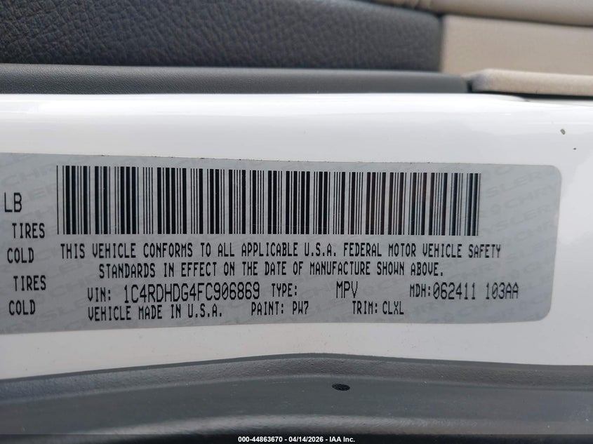 2015 Dodge Durango Limited VIN: 1C4RDHDG4FC906869 Lot: 44863670