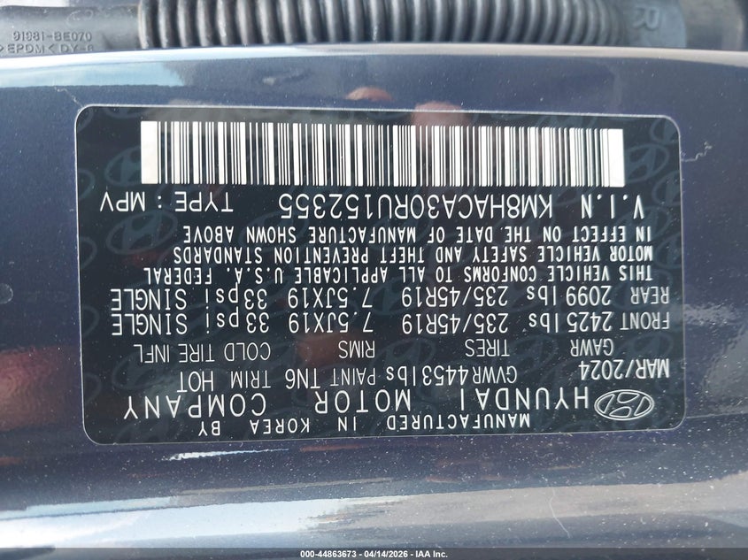 2024 Hyundai Kona N Line VIN: KM8HACA30RU152355 Lot: 44863673