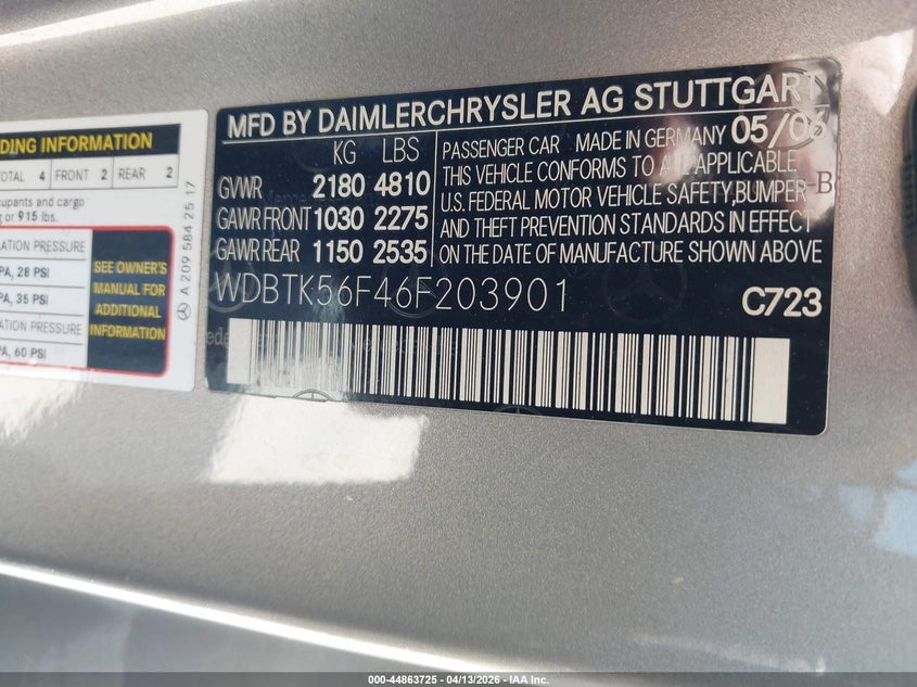 2006 Mercedes-Benz Clk 350 VIN: WDBTK56F46F203901 Lot: 44863725