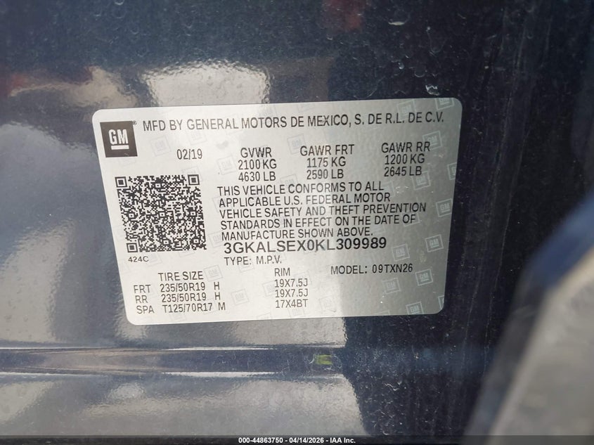 2019 GMC Terrain Denali VIN: 3GKALSEX0KL309989 Lot: 44863750