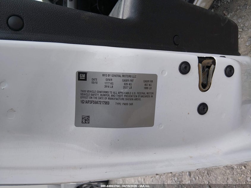 2010 Chevrolet Cobalt Lt VIN: 1G1AF5F59A7217969 Lot: 44863764