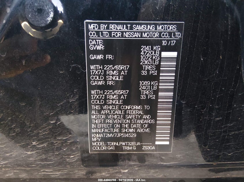 2018 Nissan Rogue S VIN: KNMAT2MV7JP514529 Lot: 44863766