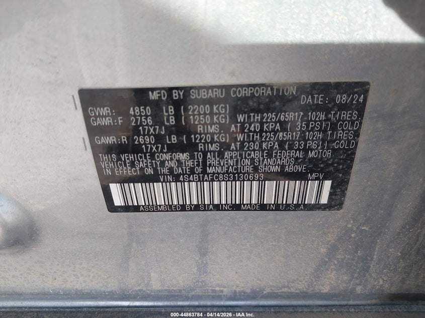2025 Subaru Outback 2.5 Premium silver Lot 111044863784 Vin 4S4BTAFC8S3130693