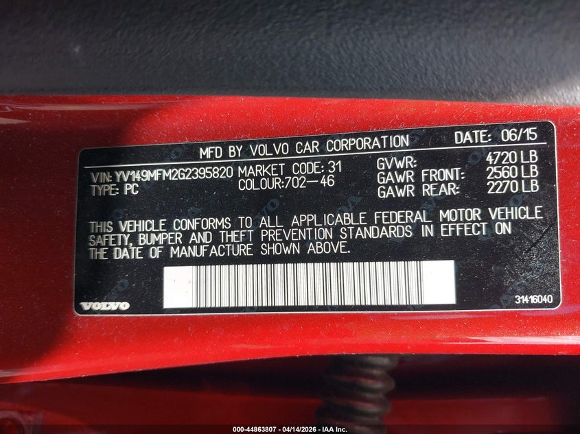 2016 Volvo S60 T6 Drive-E Platinum VIN: YV149MFM2G2395820 Lot: 44863807