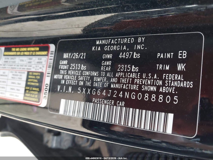 2022 Kia K5 Gt-Line VIN: 5XXG64J24NG088805 Lot: 44863816