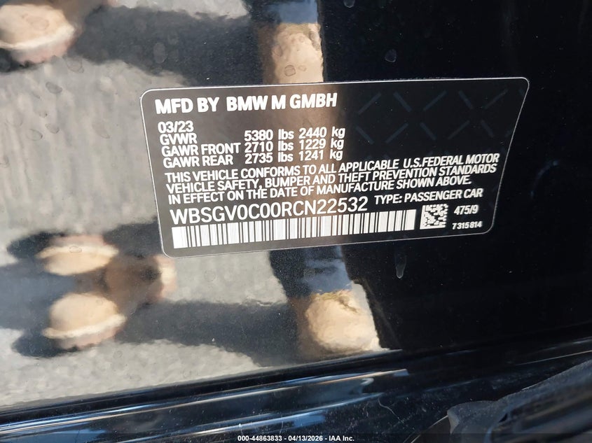 2024 BMW M8 Gran Coupe Competition VIN: WBSGV0C00RCN22532 Lot: 44863833