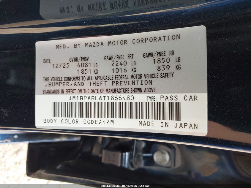 2026 Mazda 3 2.5 2.5 S Select Sport blue Lot 111044863844 Vin JM1BPABL6T1866480