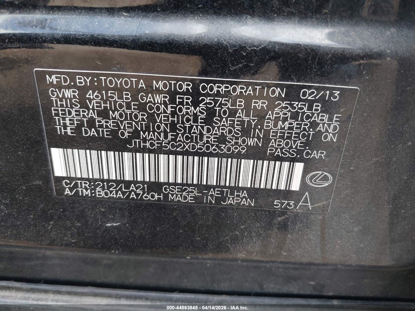 2013 Lexus Is 250 VIN: JTHCF5C2XD5063099 Lot: 44863845