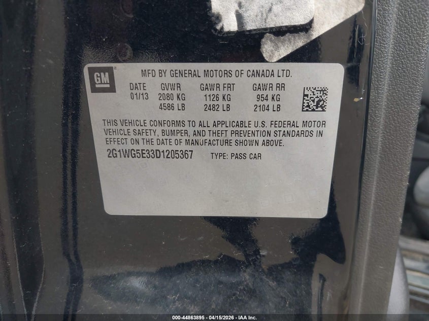 2013 Chevrolet Impala Lt VIN: 2G1WG5E33D1205367 Lot: 44863895