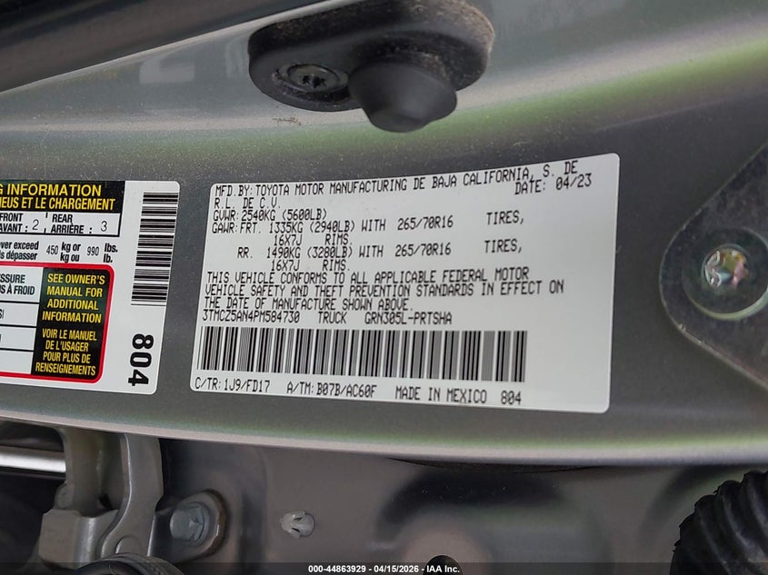 2023 Toyota Tacoma Trd Off Road VIN: 3TMCZ5AN4PM584730 Lot: 44863929