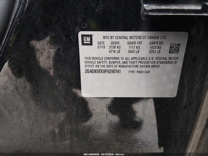 2015 Buick Regal Turbo/E-Assist Premium I VIN: 2G4GN5EX9F9298741 Lot: 44863958