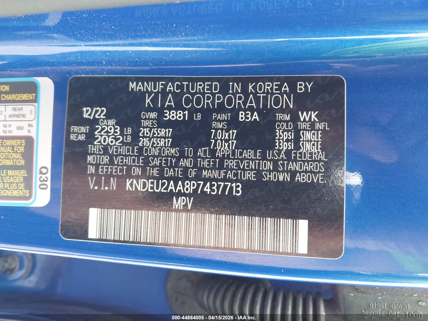 2023 Kia Seltos S VIN: KNDEU2AA8P7437713 Lot: 44864005