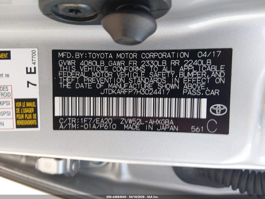 2017 Toyota Prius 1.8 Premium Silver Lot 111044864040 Vin JTDKARFP7H3024417