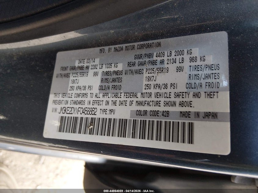 2015 Mazda Cx-5 Grand Touring VIN: JM3KE2DYXF0458862 Lot: 44864059