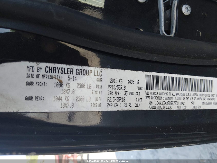 2014 Jeep Compass 2.0 Altitude black Lot 111044864100 Vin 1C4NJCBAXED887259