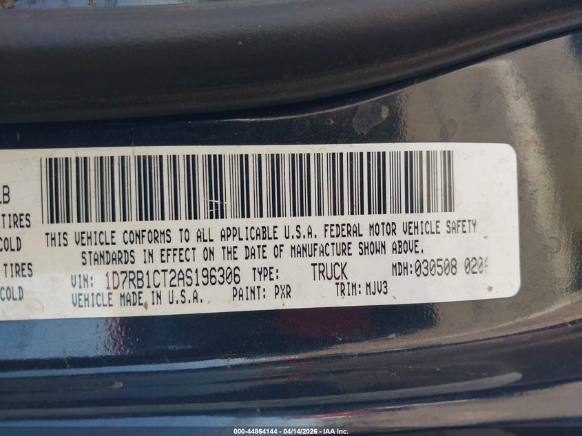 2010 Dodge Ram 1500 Slt/Sport/Trx VIN: 1D7RB1CT2AS196306 Lot: 44864144