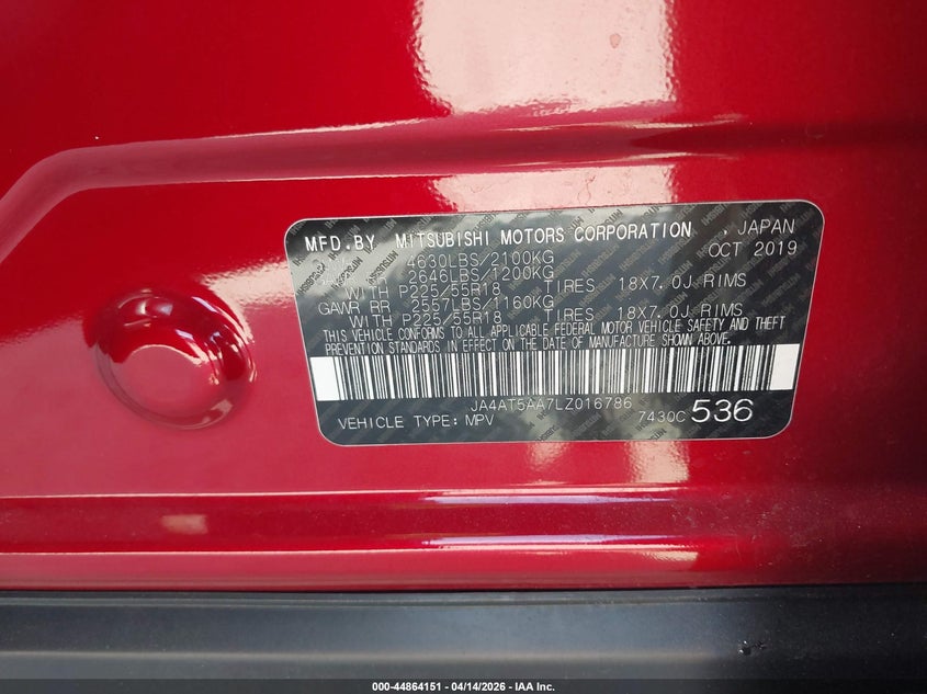 2020 Mitsubishi Eclipse Cross Se 1.5T Awc VIN: JA4AT5AA7LZ016786 Lot: 44864151