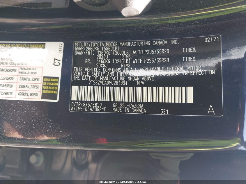 2021 Lexus Rx 350 F Sport Appearance VIN: 2T2SZMDA0MC281894 Lot: 44864212