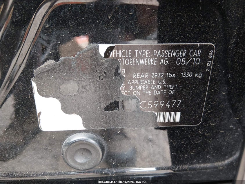 2011 BMW 550I VIN: WBAFR9C54BC599477 Lot: 44864517