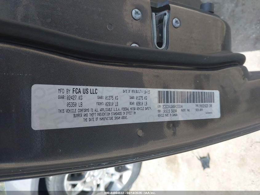 2016 Dodge Charger Sxt VIN: 2C3CDXJG0GH123314 Lot: 44864532