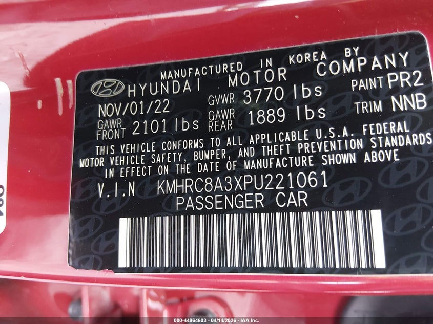 2023 Hyundai Venue Limited VIN: KMHRC8A3XPU221061 Lot: 44864603