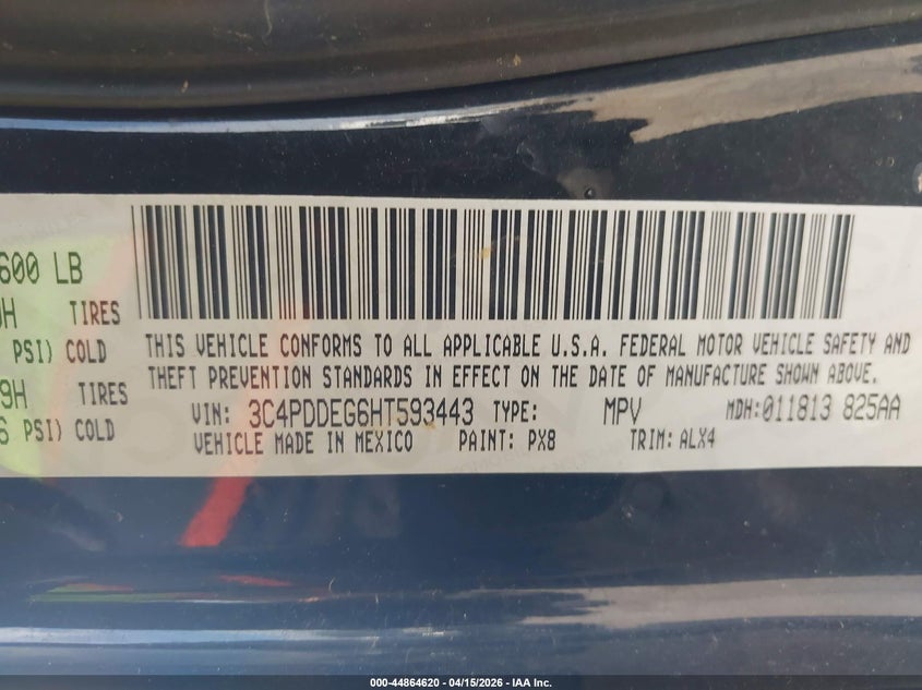 2017 Dodge Journey Gt Awd VIN: 3C4PDDEG6HT593443 Lot: 44864620