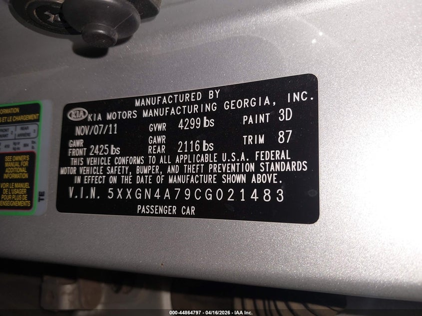 2012 Kia Optima Ex VIN: 5XXGN4A79CG021483 Lot: 44864797