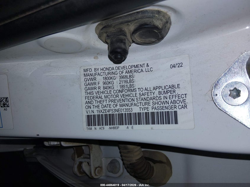 2022 HONDA INSIGHT SEDAN 1.5L I-4 DOHC, VVT, 107HP
