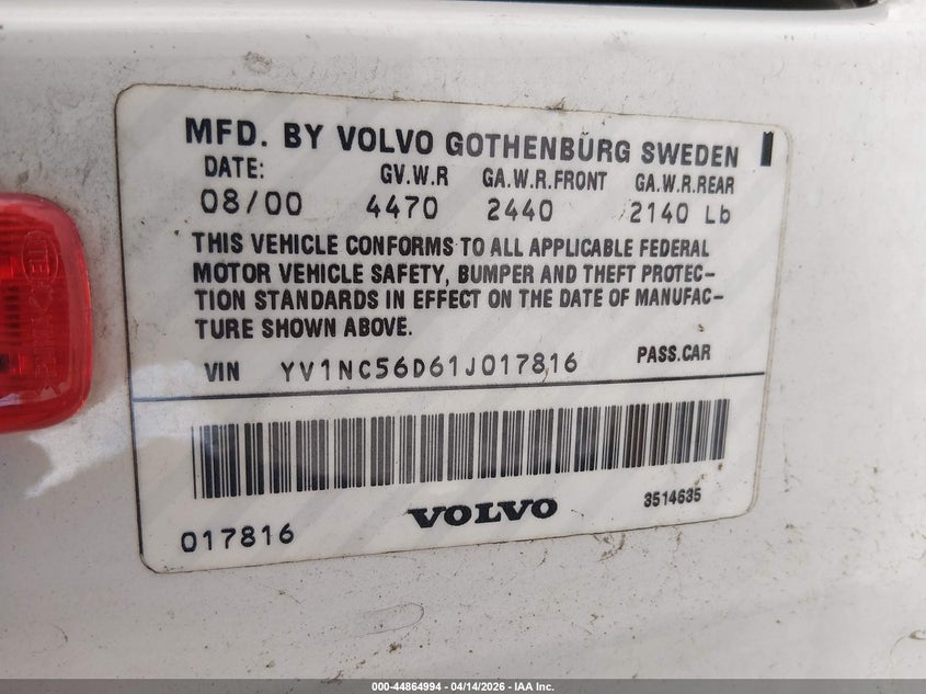 2001 Volvo C70 Lt VIN: YV1NC56D61J017816 Lot: 44864994