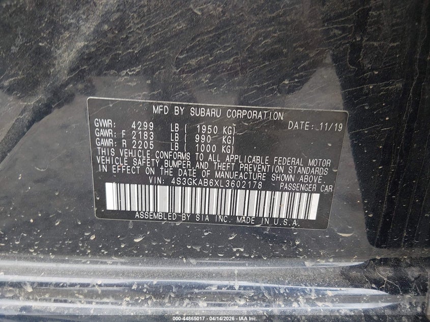 2020 Subaru Impreza Sedan VIN: 4S3GKAB6XL3602178 Lot: 44865017