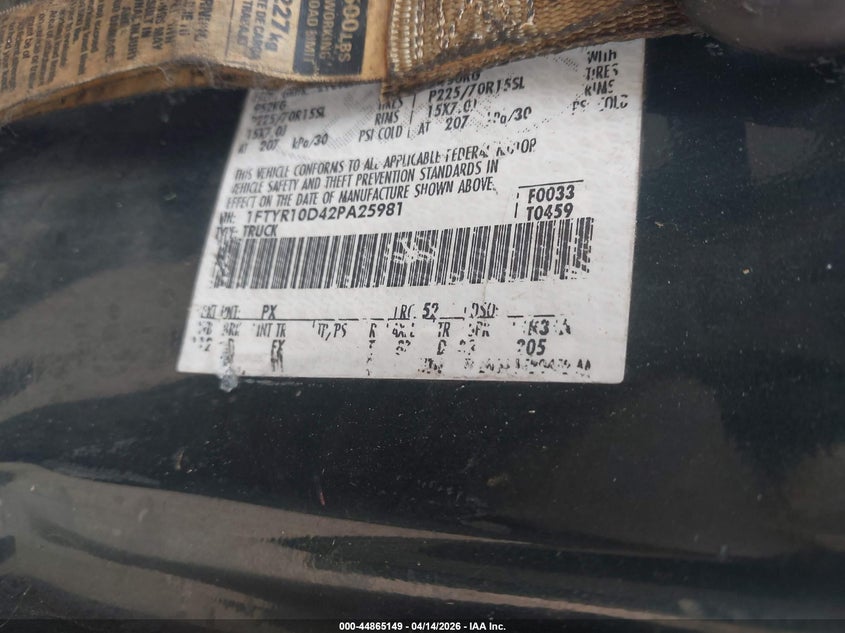 2002 Ford Ranger Xl/Xlt VIN: 1FTYR10D42PA25981 Lot: 44865149