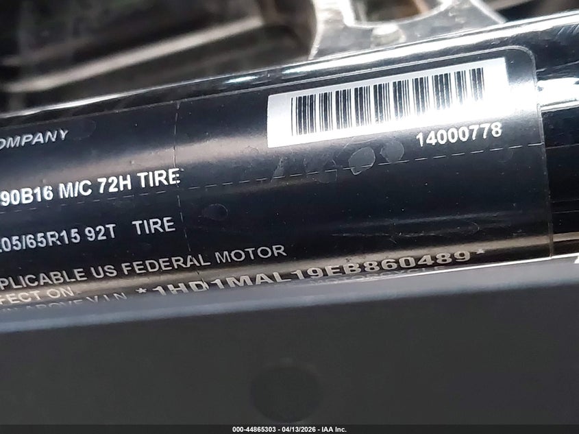 2014 Harley-Davidson Flhtcutg Tri Glide Ultra VIN: 1HD1MAL19EB860489 Lot: 44865303