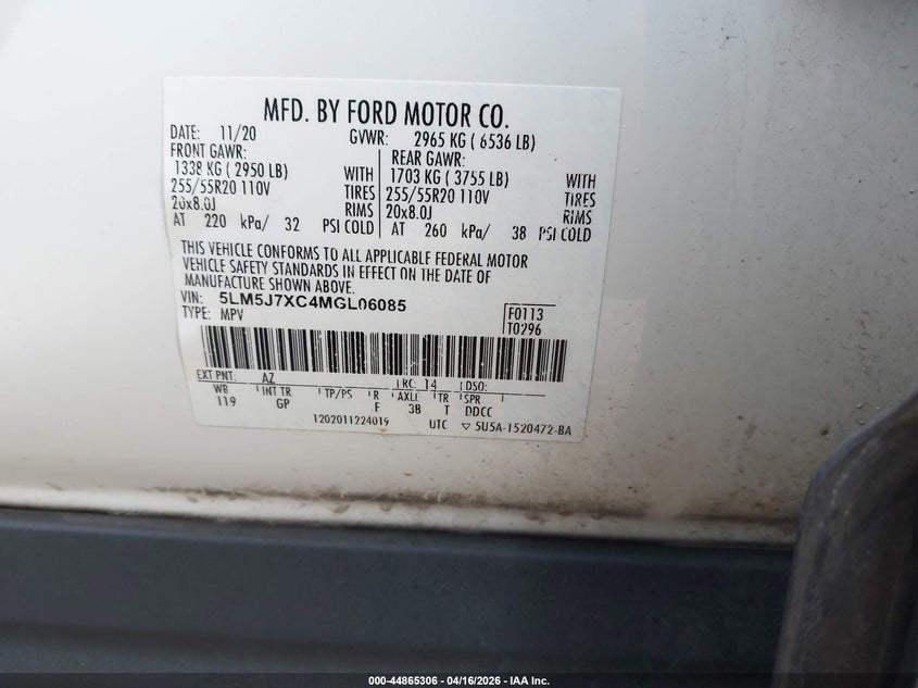 2021 Lincoln Aviator Reserve VIN: 5LM5J7XC4MGL06085 Lot: 44865306