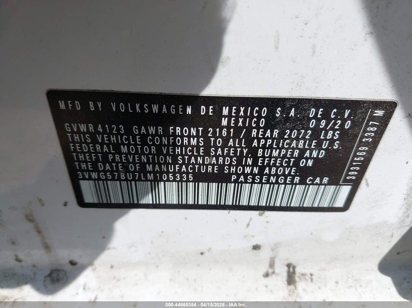 2020 Volkswagen Jetta 1.4T Sel Premium VIN: 3VWG57BU7LM105335 Lot: 44865354