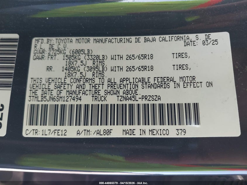 2025 Toyota Tacoma Trd Sport VIN: 3TMLB5JN6SM127494 Lot: 44865379